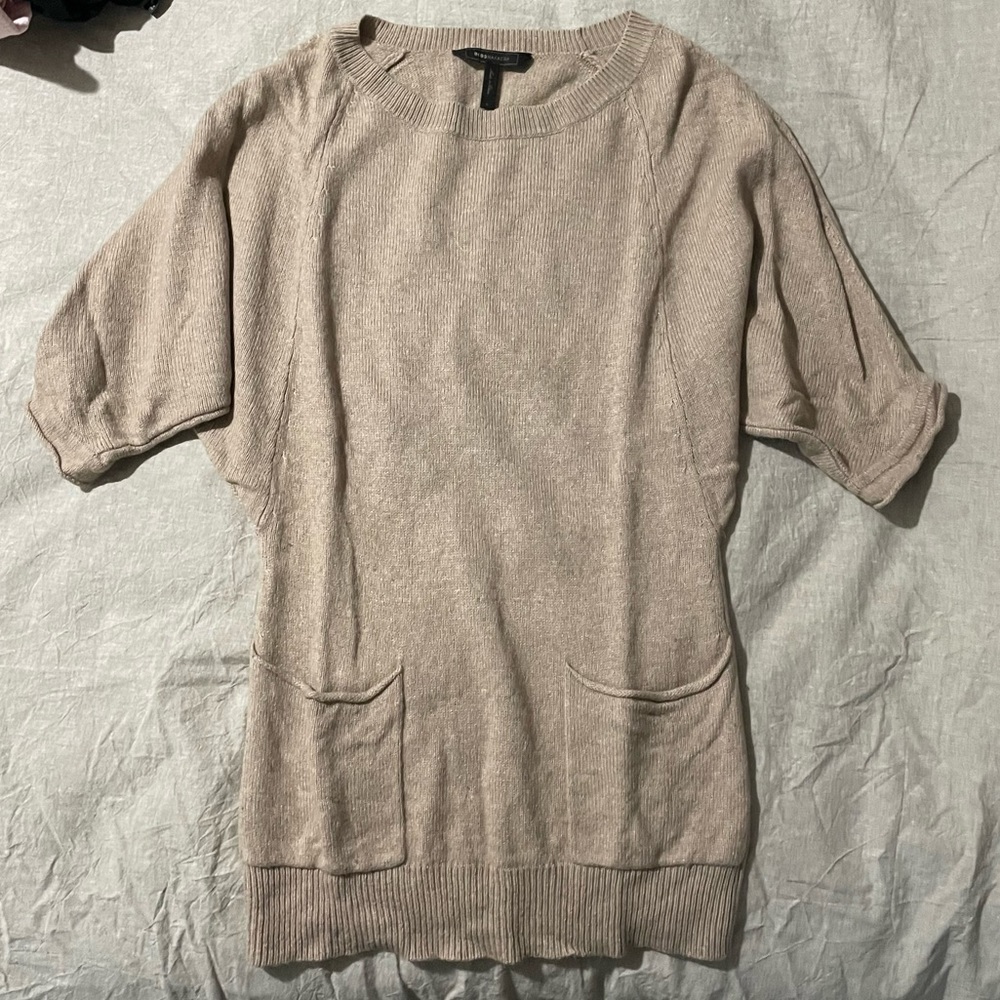 Tan longer BCBG sweater. Perfect for layering and holidays.
